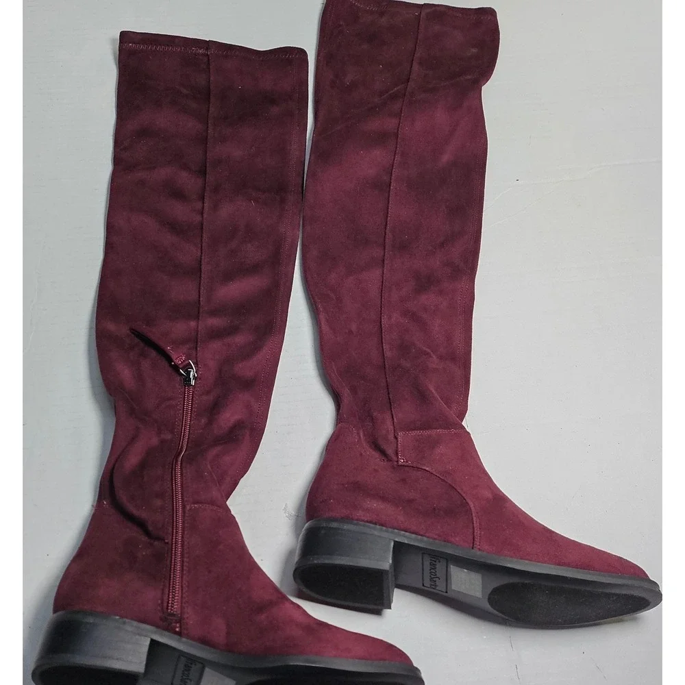 Franco Sarto Bailey Over The Knee Boots Dark Burgundy Suede Block Heel Women 5.5